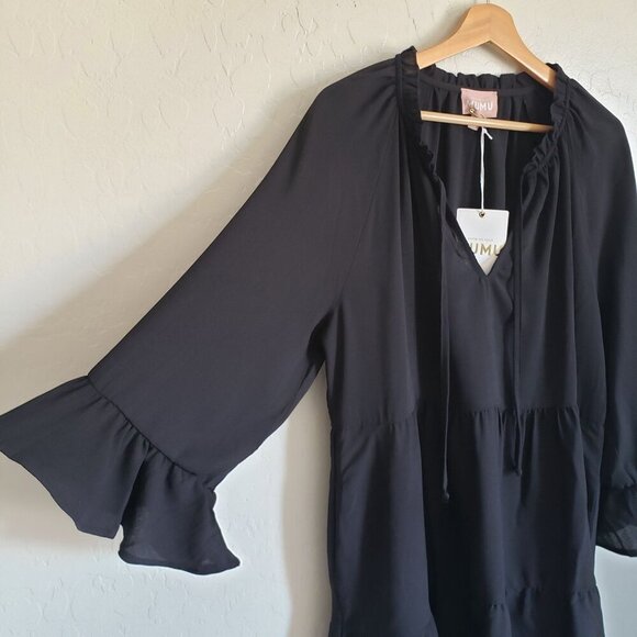 Show Me Your Mumu Viola Tiered Mini Dress Black Flounce Sleeve Women's Large NEW - Picture 5 of 11